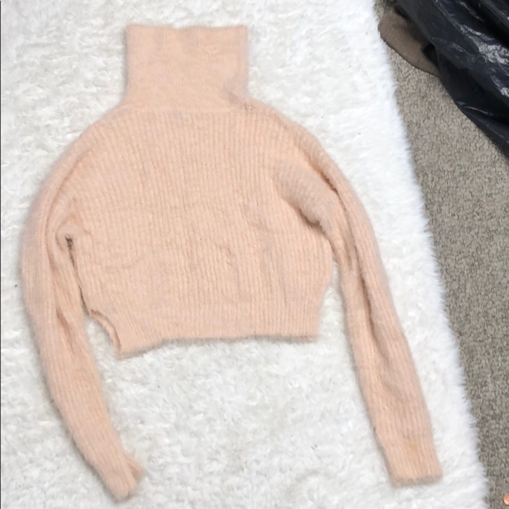 Blush pink fuzzy sweater charlotte rouse